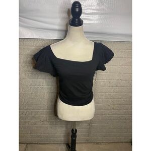 NWT EXPRESS Women's Black Tie Back Puff Sleeve Eyelet Blouse‎ Shirt Size S